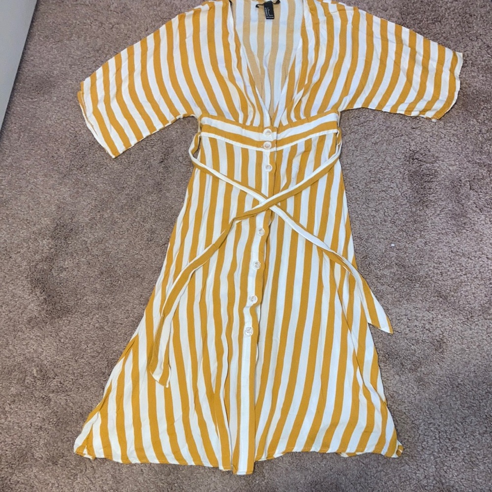 Striped yellow midi-dress